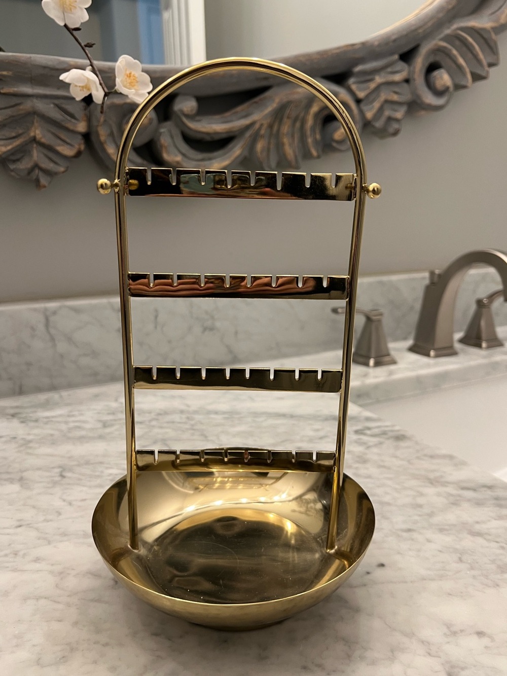 Pottery Barn Gold Jewelry Holder Stand with Tray